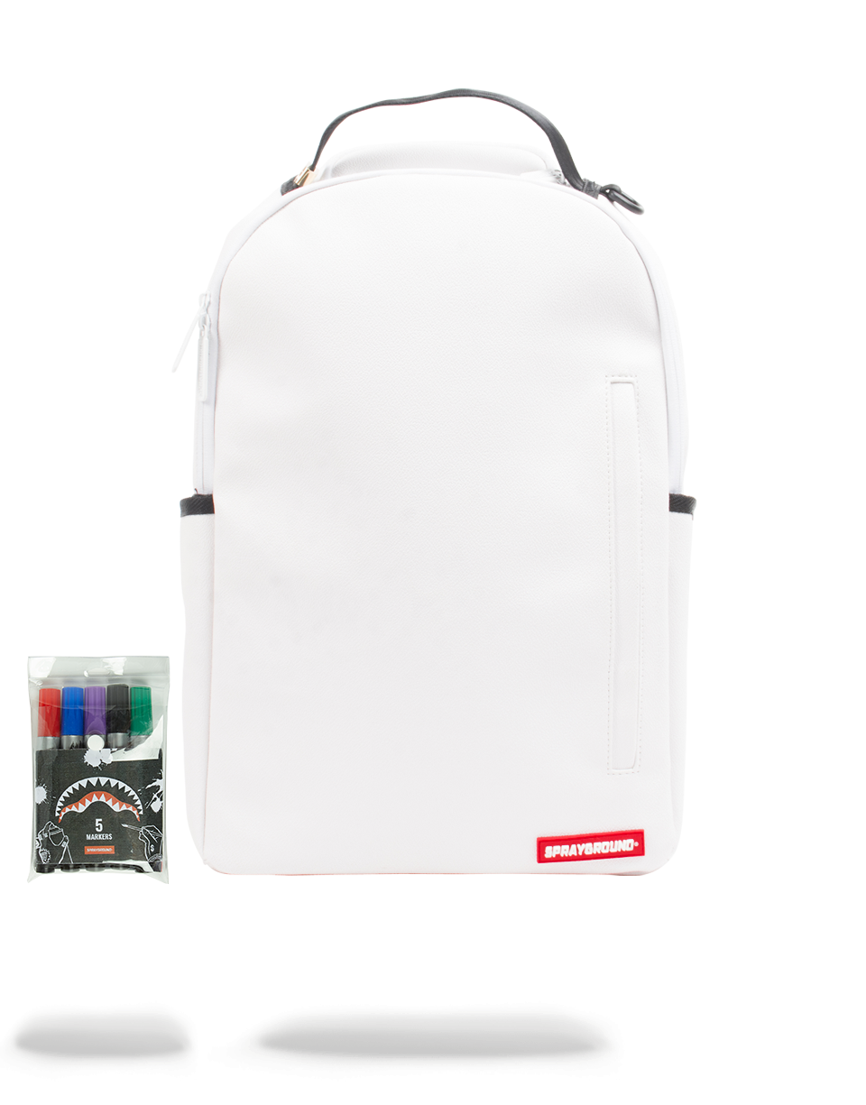 THE SHARKBBAG DIY WHITE BACKPACK (VEGAN LEATHER & INNER MONEY LINING) & MARKERS INCLUDED