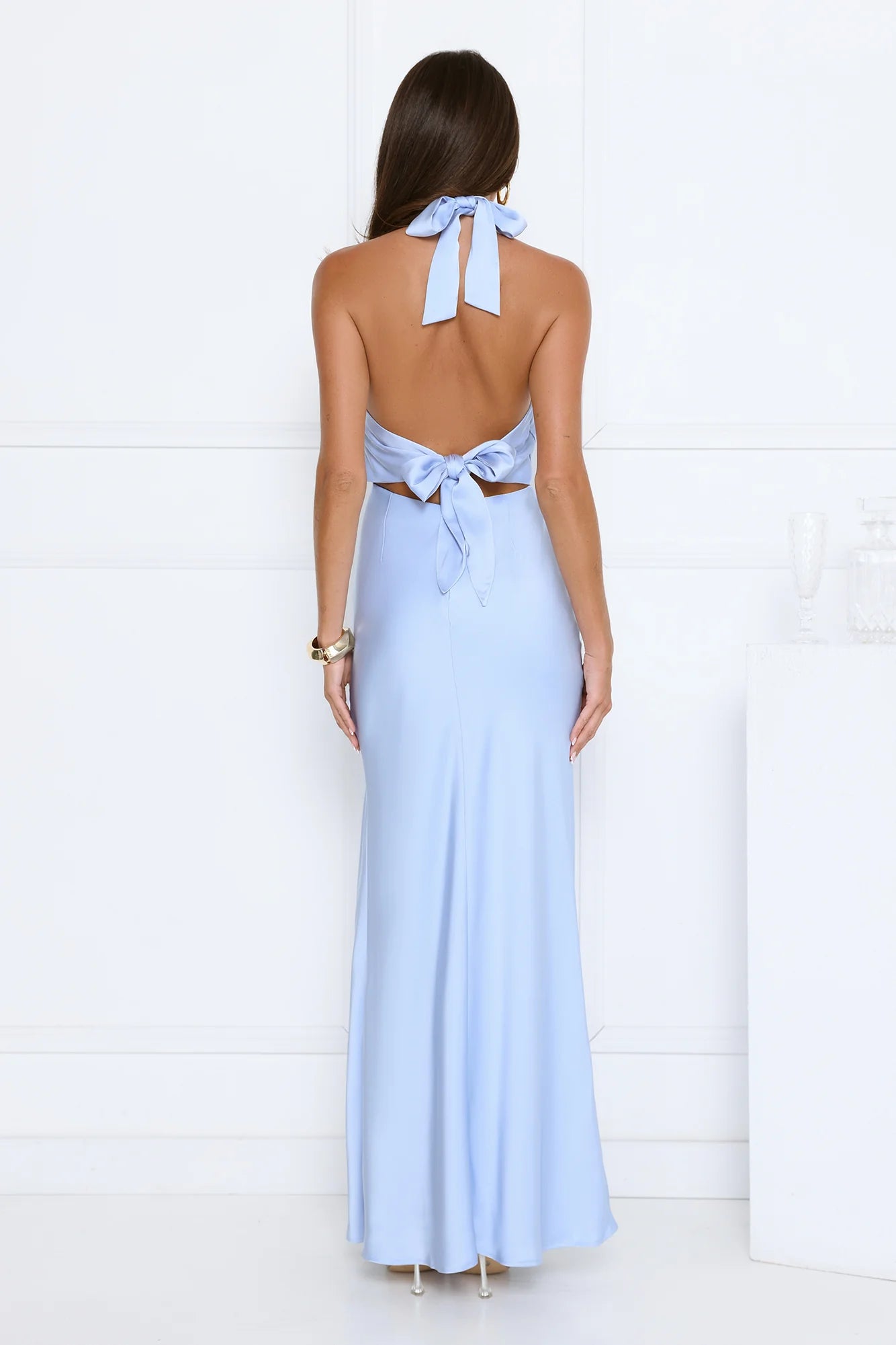 lgance Halter Satin Maxi Dress Blue