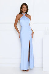 lgance Halter Satin Maxi Dress Blue